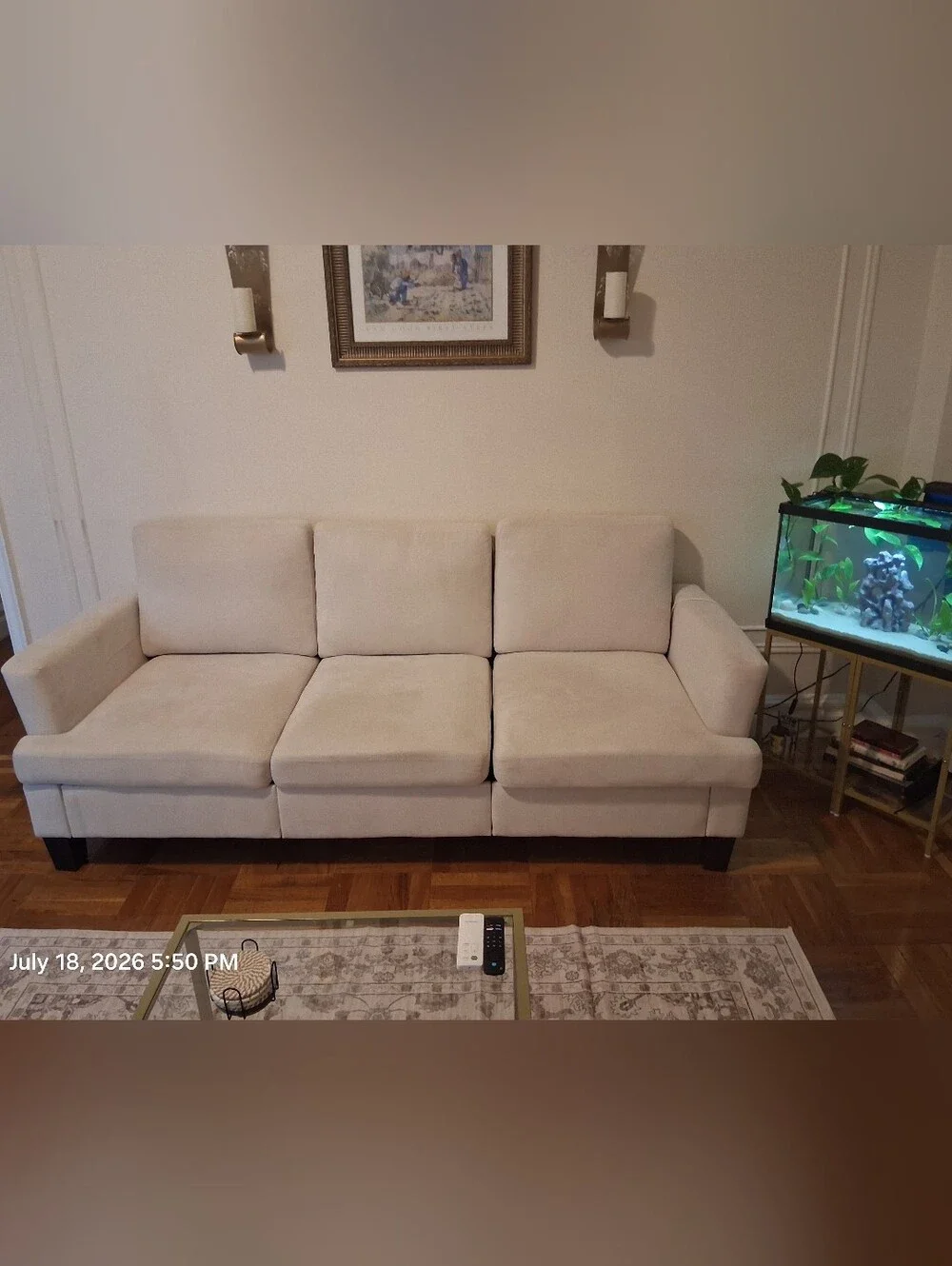 Beige Modern Three-Seat Sofa - Neutral Home Accent